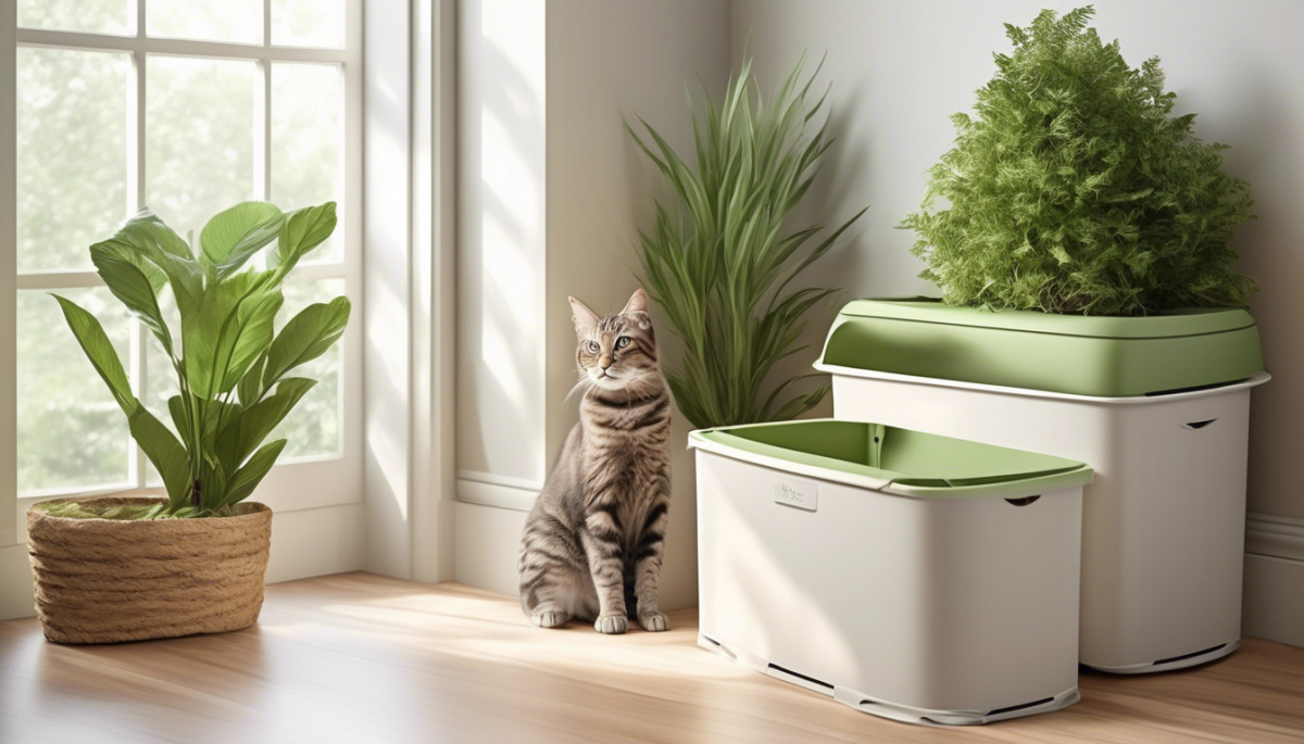 cat next to a litter tray